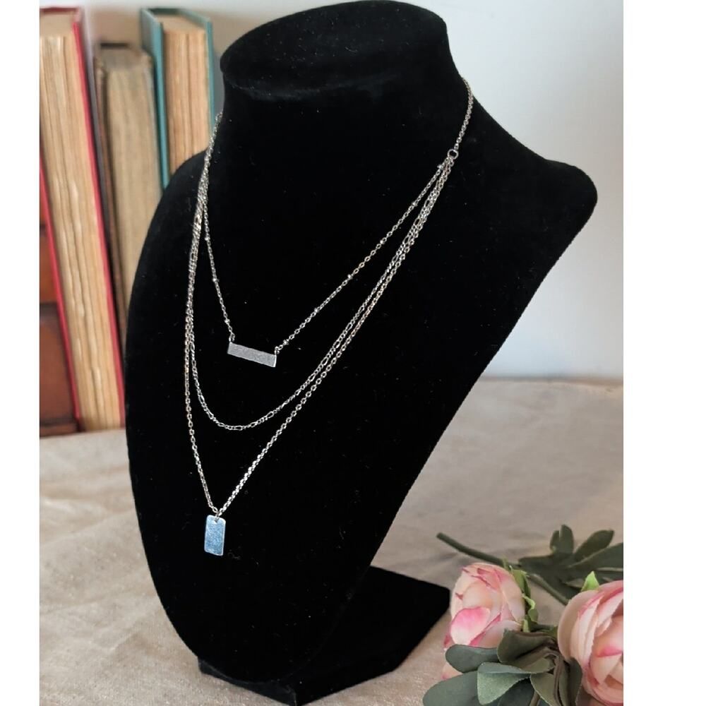 Forever Silver Triple Layered Bar Necklace Minimalist Silver Chain Stack Dainty